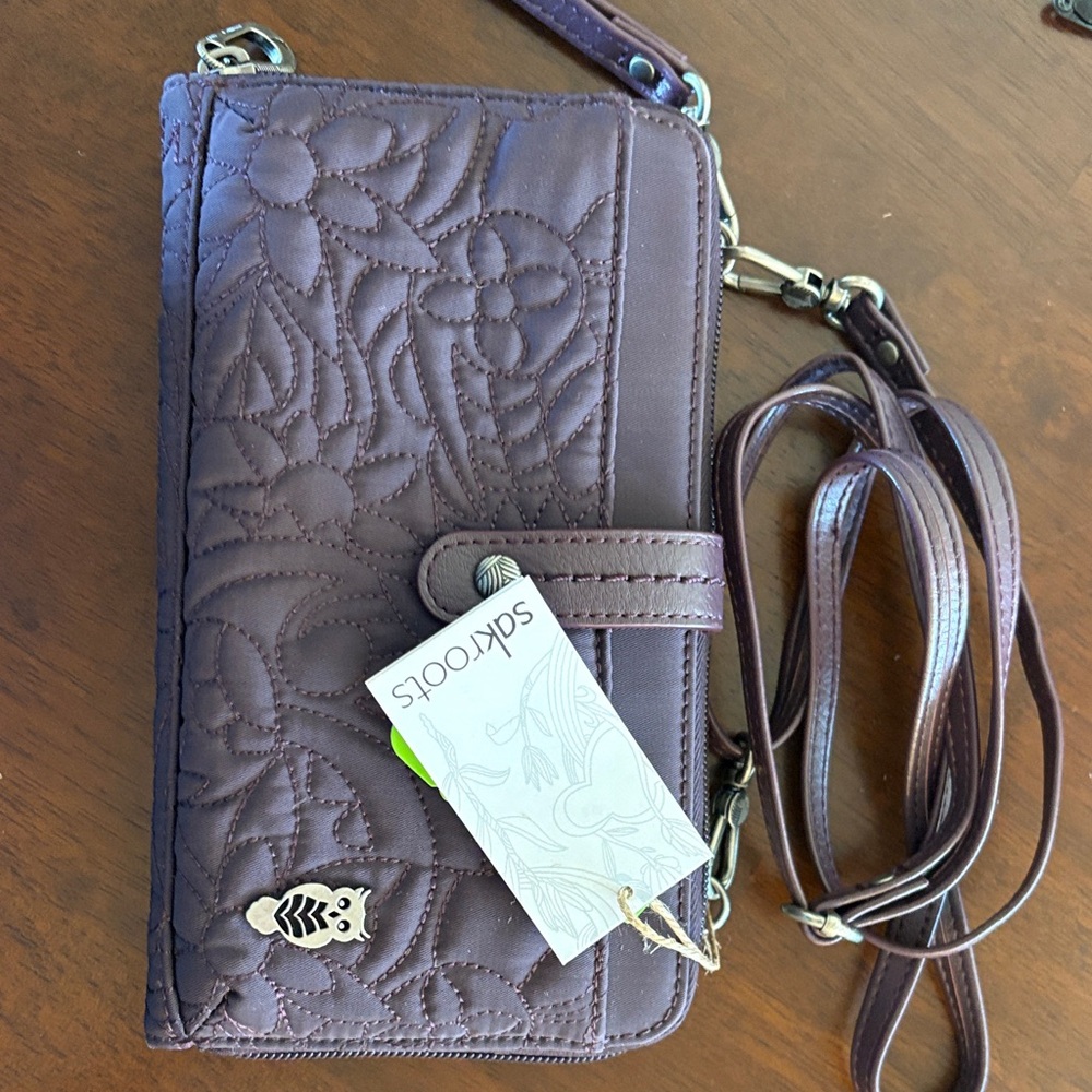 Sakroots Plum Floral Embossed Wallet wristlet crossbody